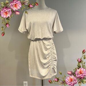 Express short sleeve Cream Ruched T-Shirt Dress